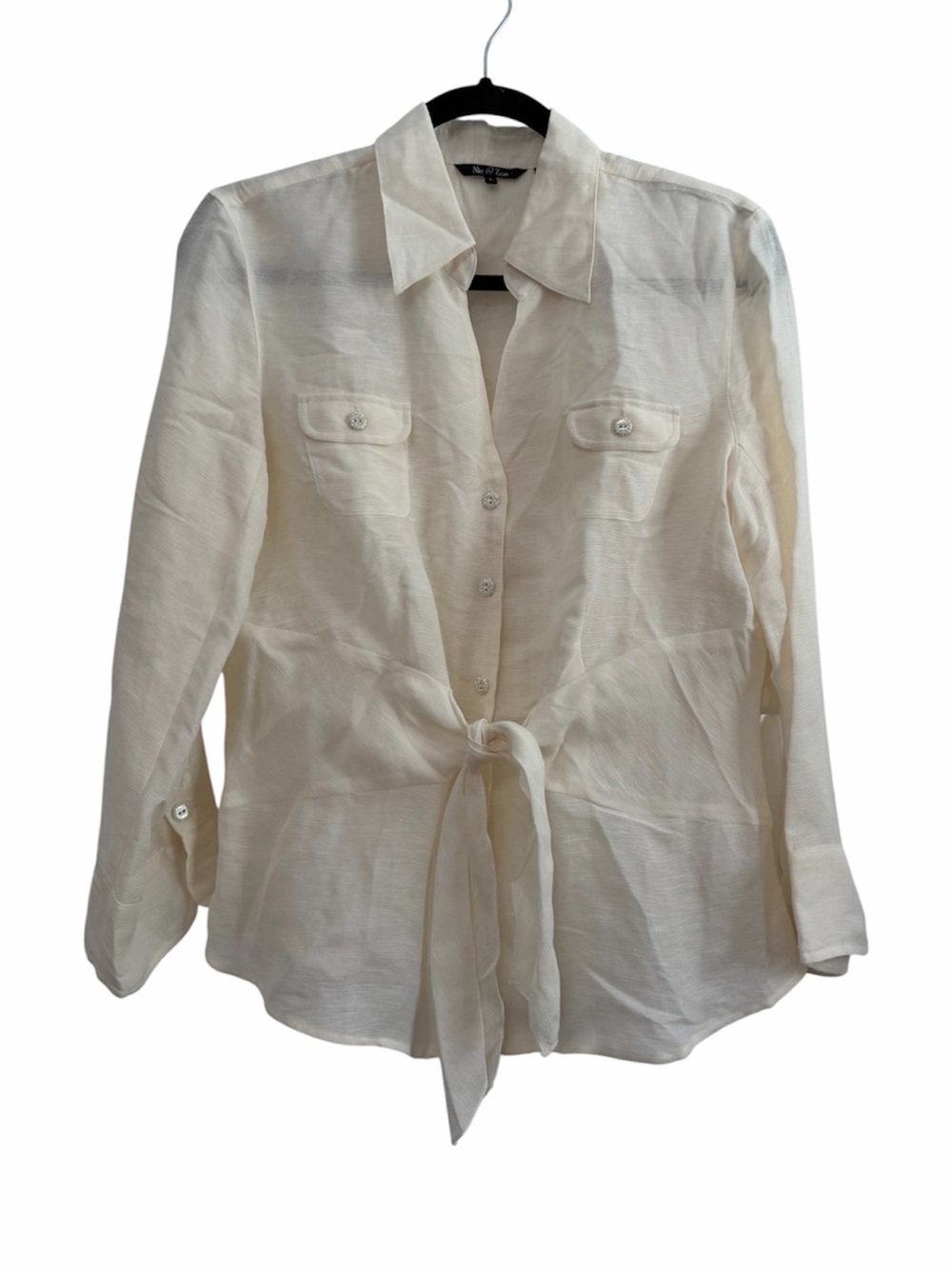 Nic + Zoe Ivory Silk Linen Tie Front Utility Blouse Size L